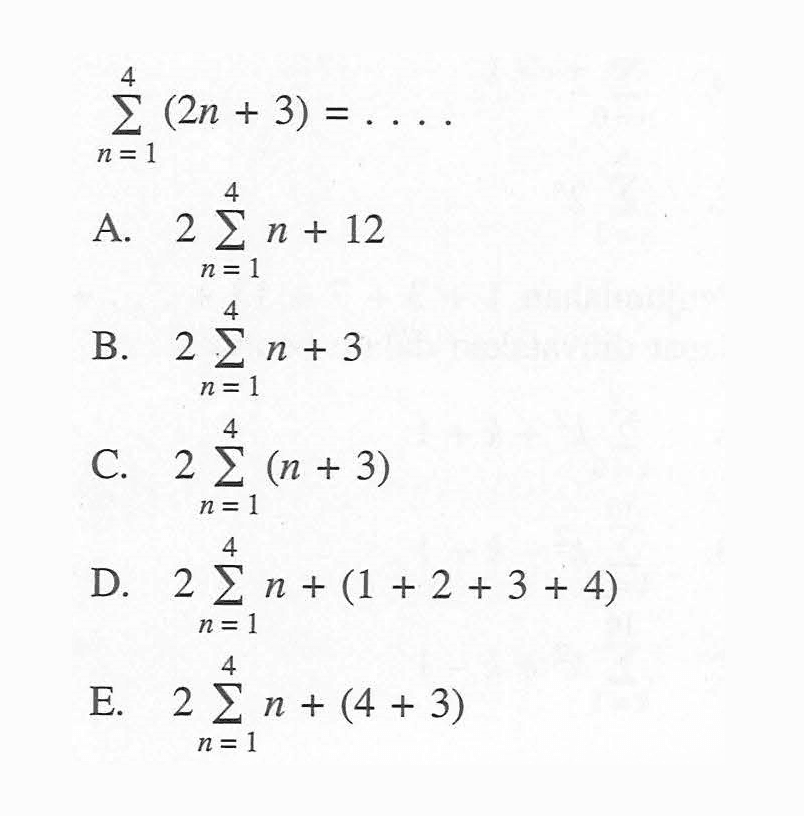 sigma n=1 4 (2n+3)=. . . .