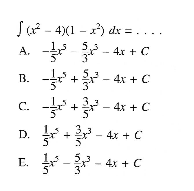 integral (x^2-4)(1-x^2)dx=...