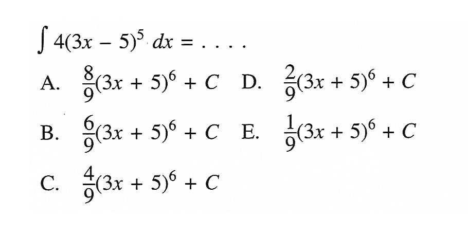 integral 4(3 x-5)^5 dx=...