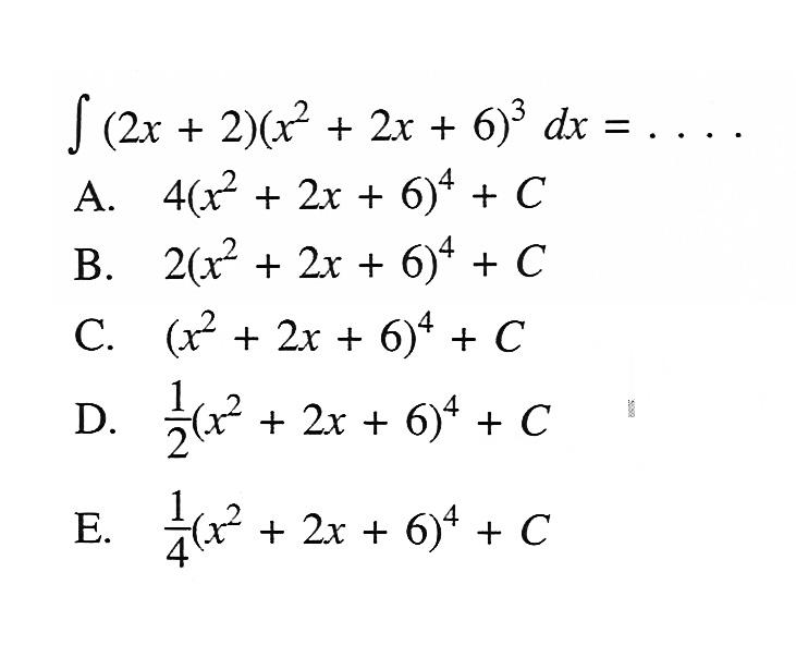 integral (2x+2)(x^2+2x+6)^3 dx=...