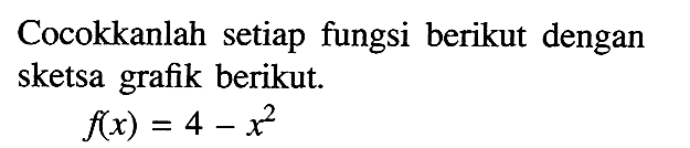 Cocokkanlah setiap fungsi berikut dengan sketsa grafik berikut. f(x)=4-x^2