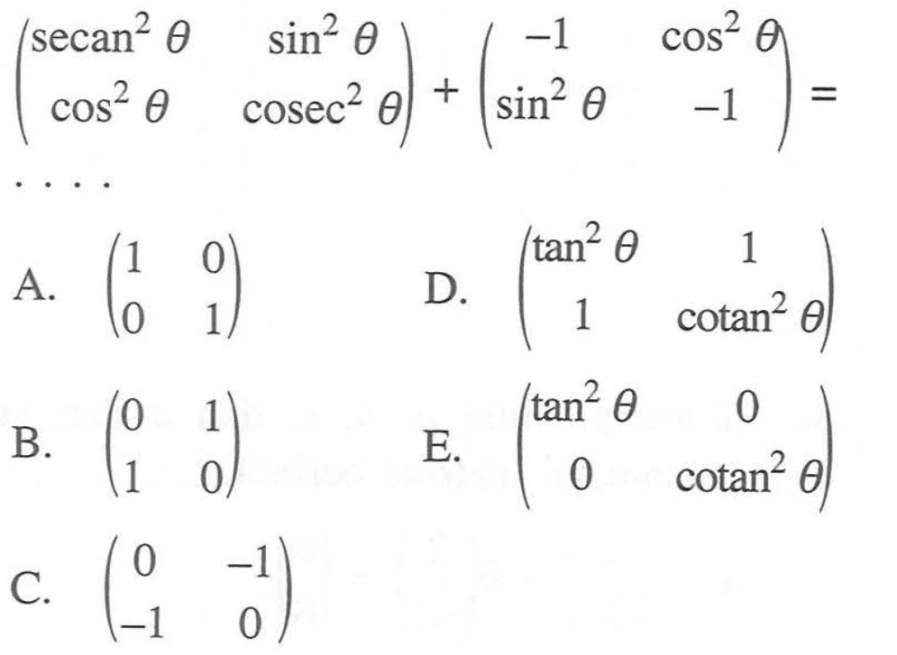 (secan^2(theta) sin^2(theta) cos^2(theta) cosec^2(theta))+(-1 cos^2(theta) sin^2(theta) -1)= ....