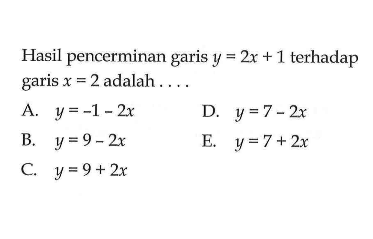 Hasil pencerminan terhadap y =2x+1 garis x = 2 adalah garis