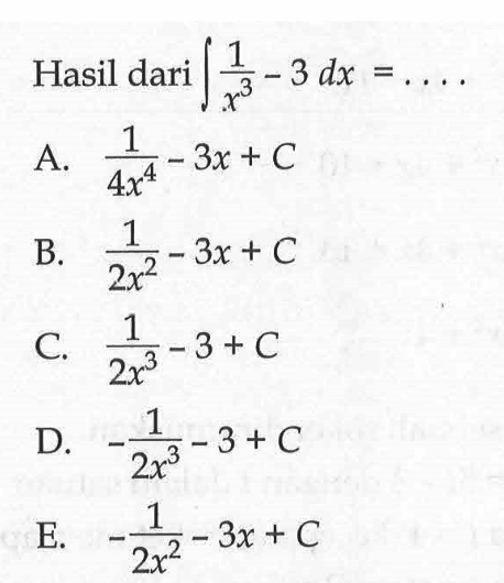 Hasil dari  integral 1/x^3-3 dx=... 
