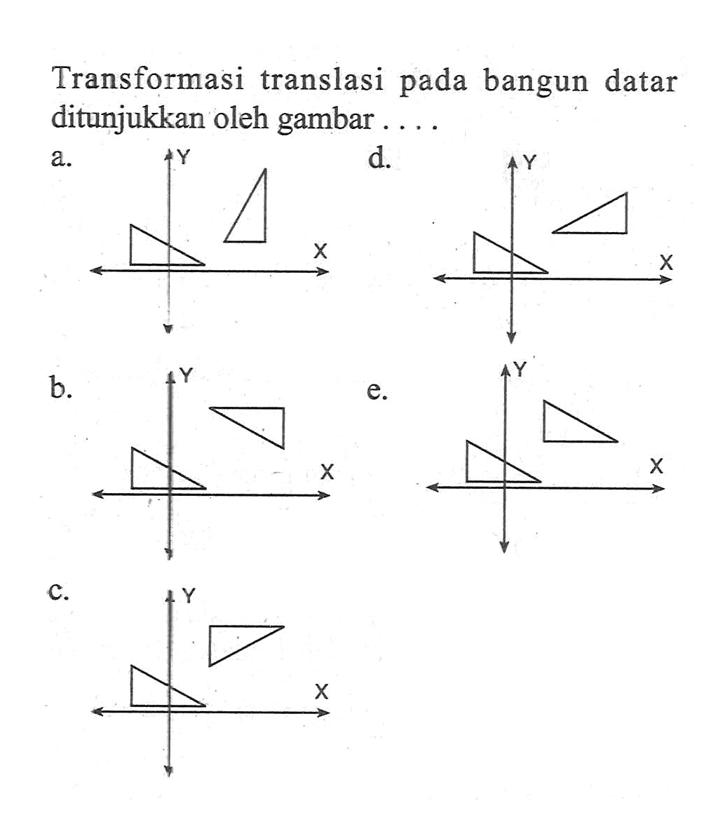 Transformasi translasi pada bangun datar ditunjukkan oleh gambar ....