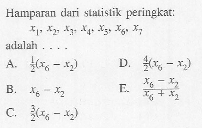 Hamparan dari statistik peringkat: x1,x2,x3,x4,x5,x6,x7 adalah....