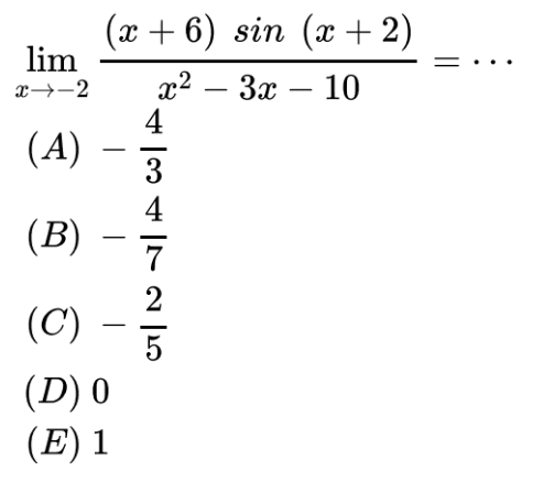 Limit x sin -2 (x+6)sin(x+2)/(x^2-3x-10) = ...