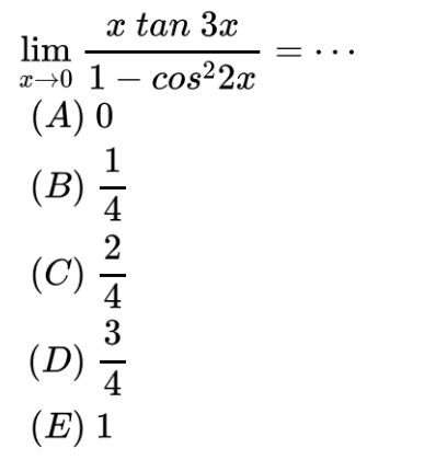 limit x->0 (x tan 3x)/(1-cos^2(2x))= ...