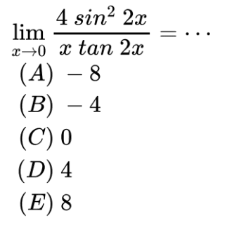 lim x->0 (4 sin^2 2x)/(x tan 2x)= ...