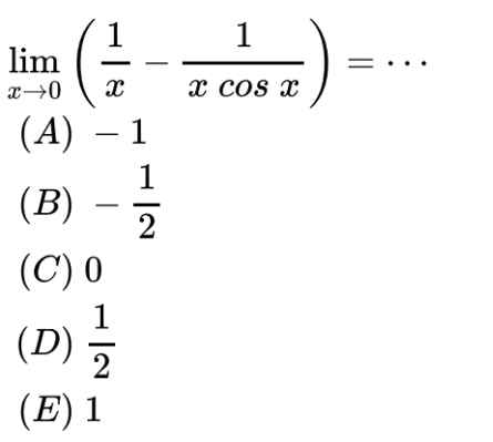 limit x->0 ((1/x)-1/(xcosx))=...