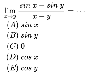 limit x mendekati y (sin x-sin y)/(x-y)=...