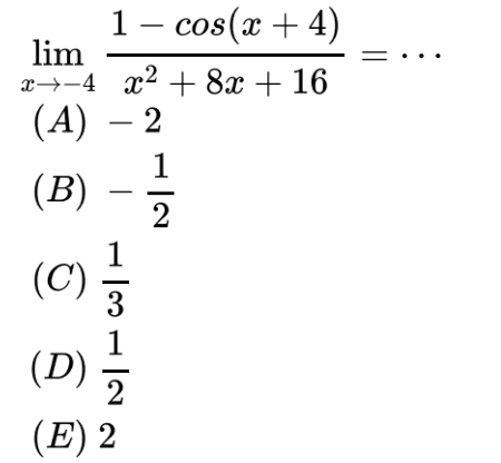 limit x->-4 (1-cos(x+4))/(x^2+8x+16)= ...