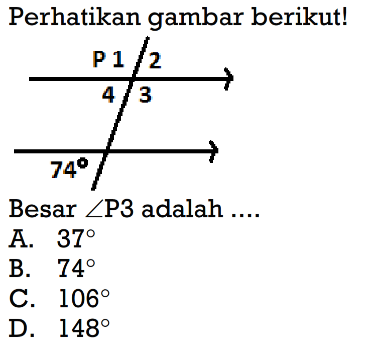 Perhatikan gambar berikut! Besar sudut P3 adalah ....