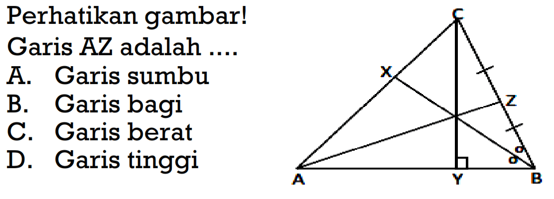 Perhatikan gambar! Garis AZ adalah ....