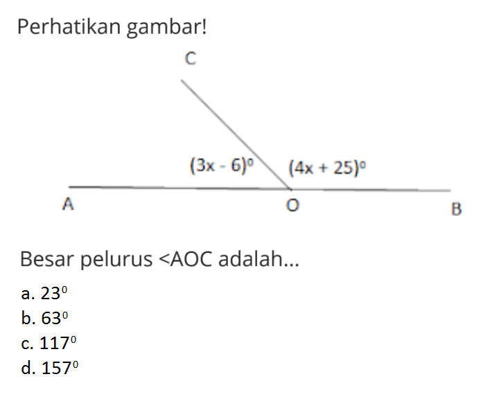 Perhatikan gambar!Besar pelurus<AOC adalah...