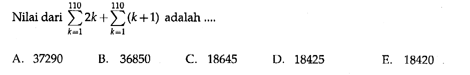 Nilai dari sigma k=1 100 (2k)+sigma k=1 100 (k+1) adalah 