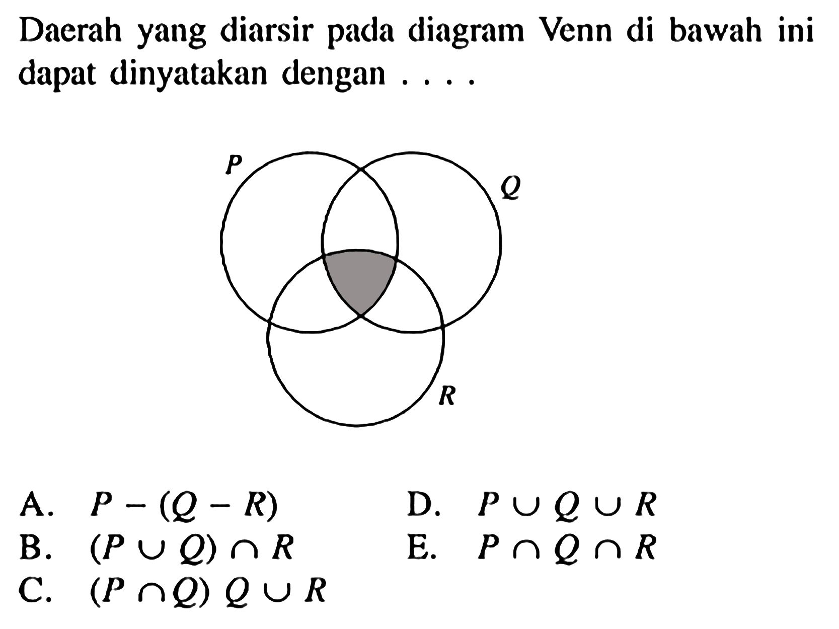 Daerah yang diarsir pada diagram Venn di bawah ini dapat dinyatakan dengan