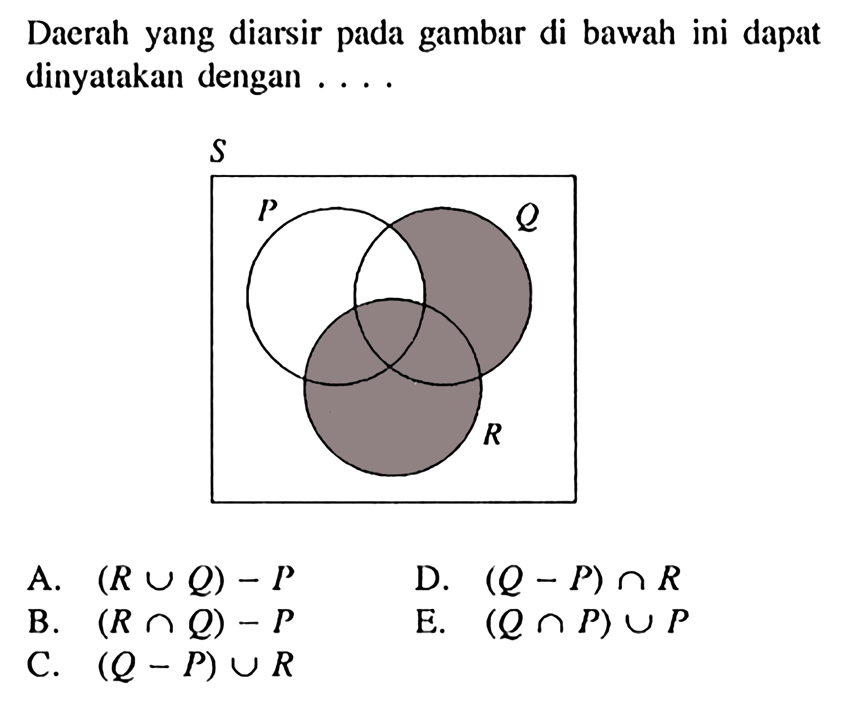 Daerah yang diarsir pada gambar di bawah ini dapat dinyatakan dengan .....