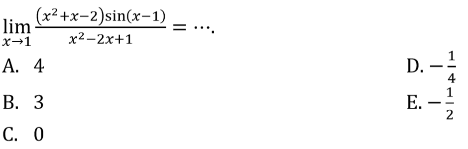 lim x->1 ((x^2+x-2)sin(x-1))/(x^2-2x+1)= ...