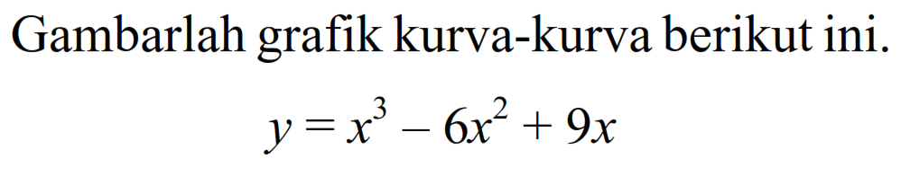 Gambarlah grafik kurva-kurva berikut ini. y=x^3-6x^2+9x 