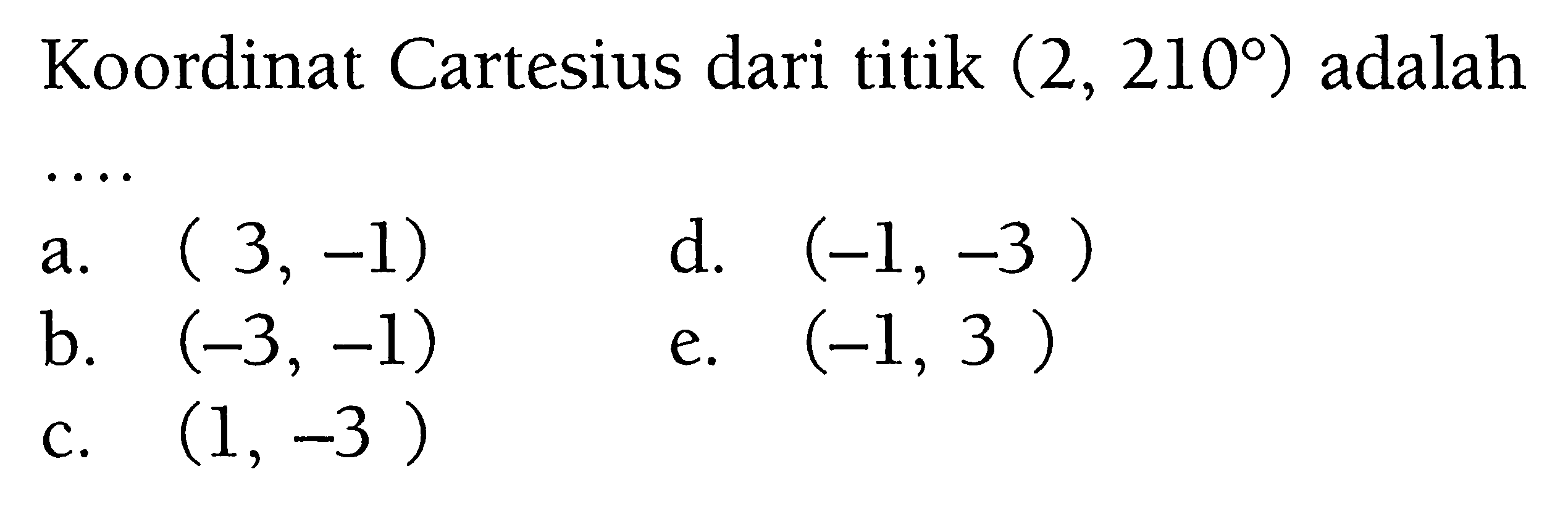 Koordinat Cartesius dari titik  (2,210)  adalah