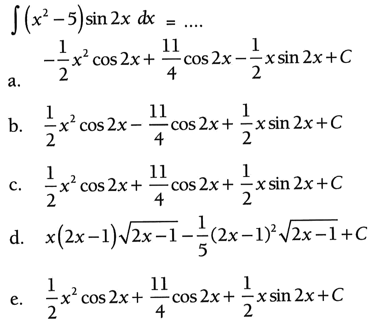 integral (x^2-5) sin 2x dx=.... 