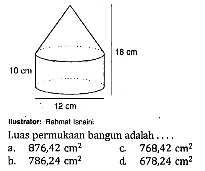 10 cm 18 cm 12 cm Luas permukaan bangun adalah ....