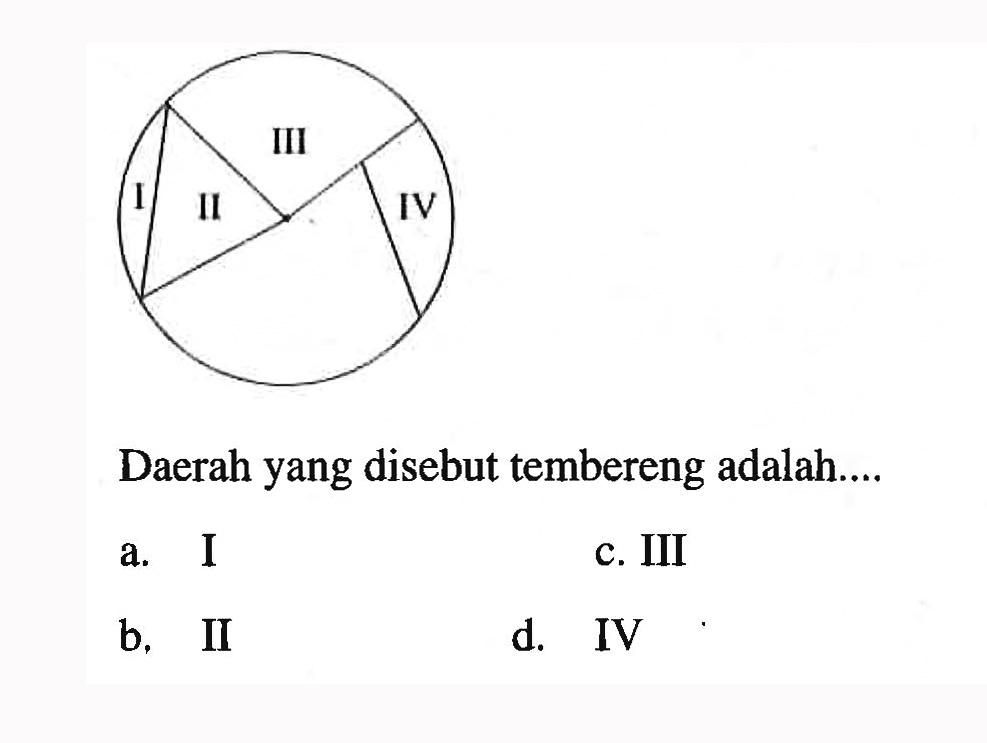 I II III IV. Daerah yang disebut tembereng adalah...