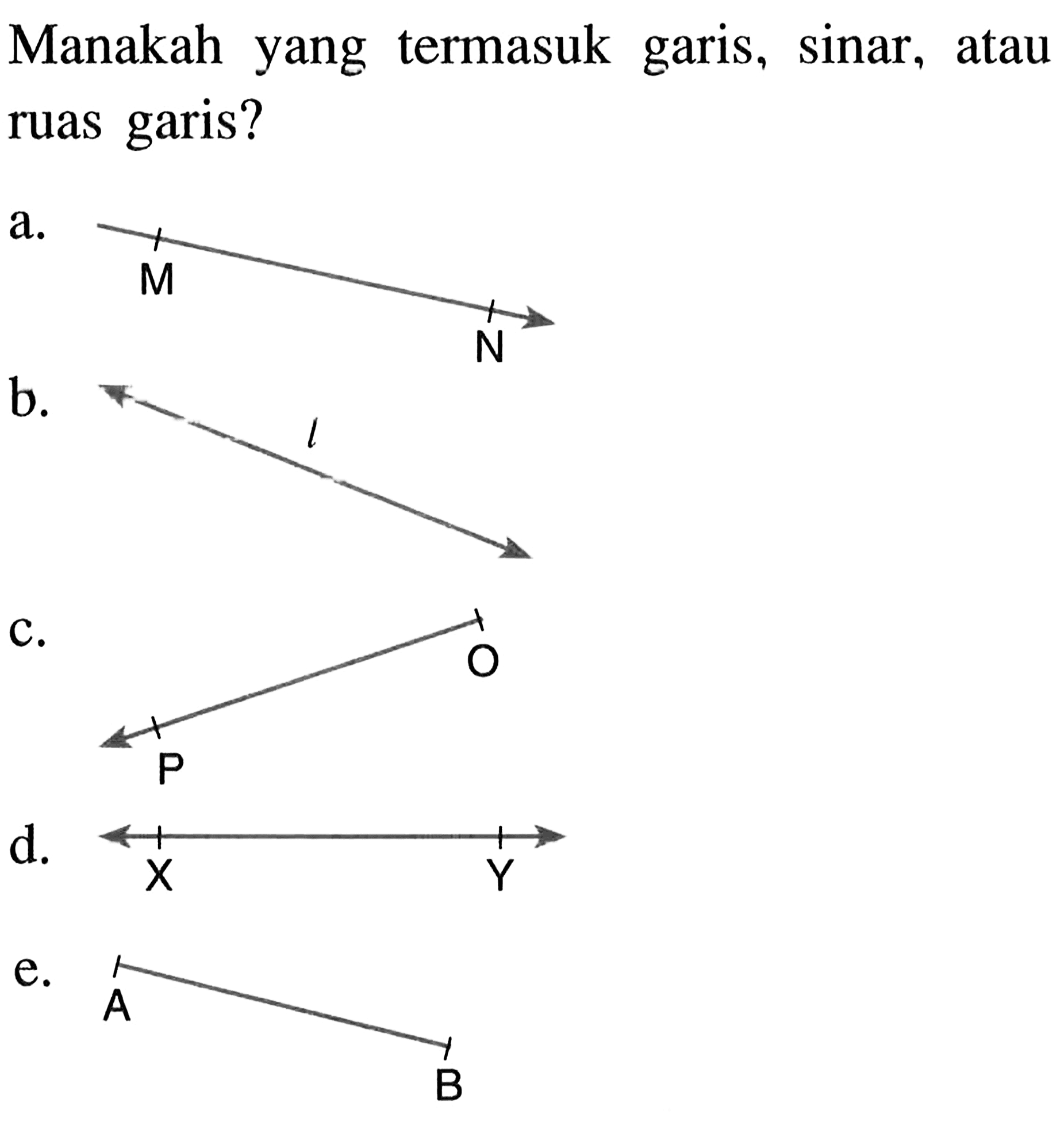 Manakah yang termasuk garis, sinar, atau ruas garis?