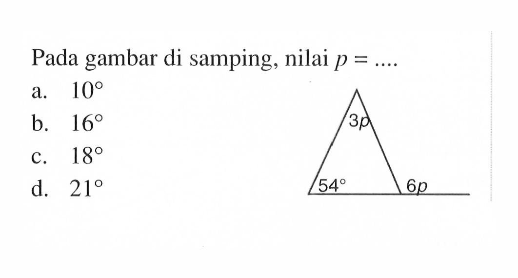 Pada gambar di samping, nilai p= .... 3p 54 6p