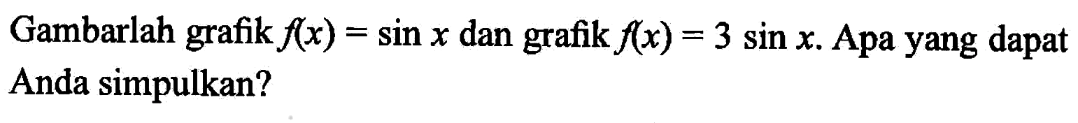 Gambarlah grafik f(x) = sin x dan grafik f(x) = 3 sin x. Apa yang dapat Anda simpulkan?