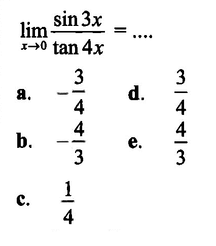 lim x->sin 3x /tan 4x=