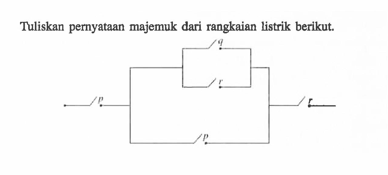 Tuliskan pernyataan majemuk dari rangkaian listrik berikut. p q r p r