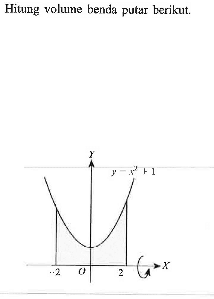 Hitung volume benda putar berikut. y=x^2+!