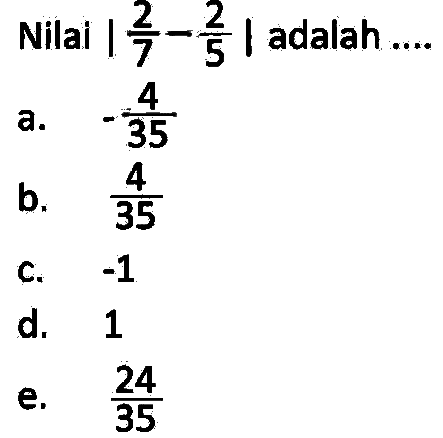 Nilai |2/7-2/5| adalah ....