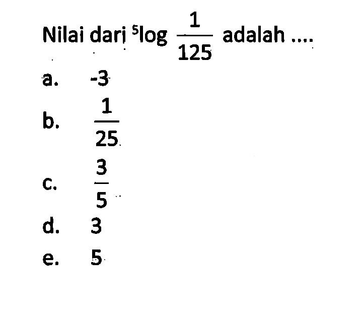 Nilai dari 5log1/125 adalah ....