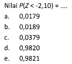 Nilai  P(Z<-2,10)=... 