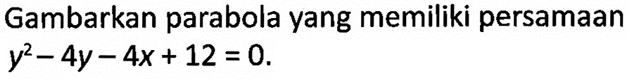 Gambarkan parabola yang memiliki persamaan  y^2-4y-4x+12=0 