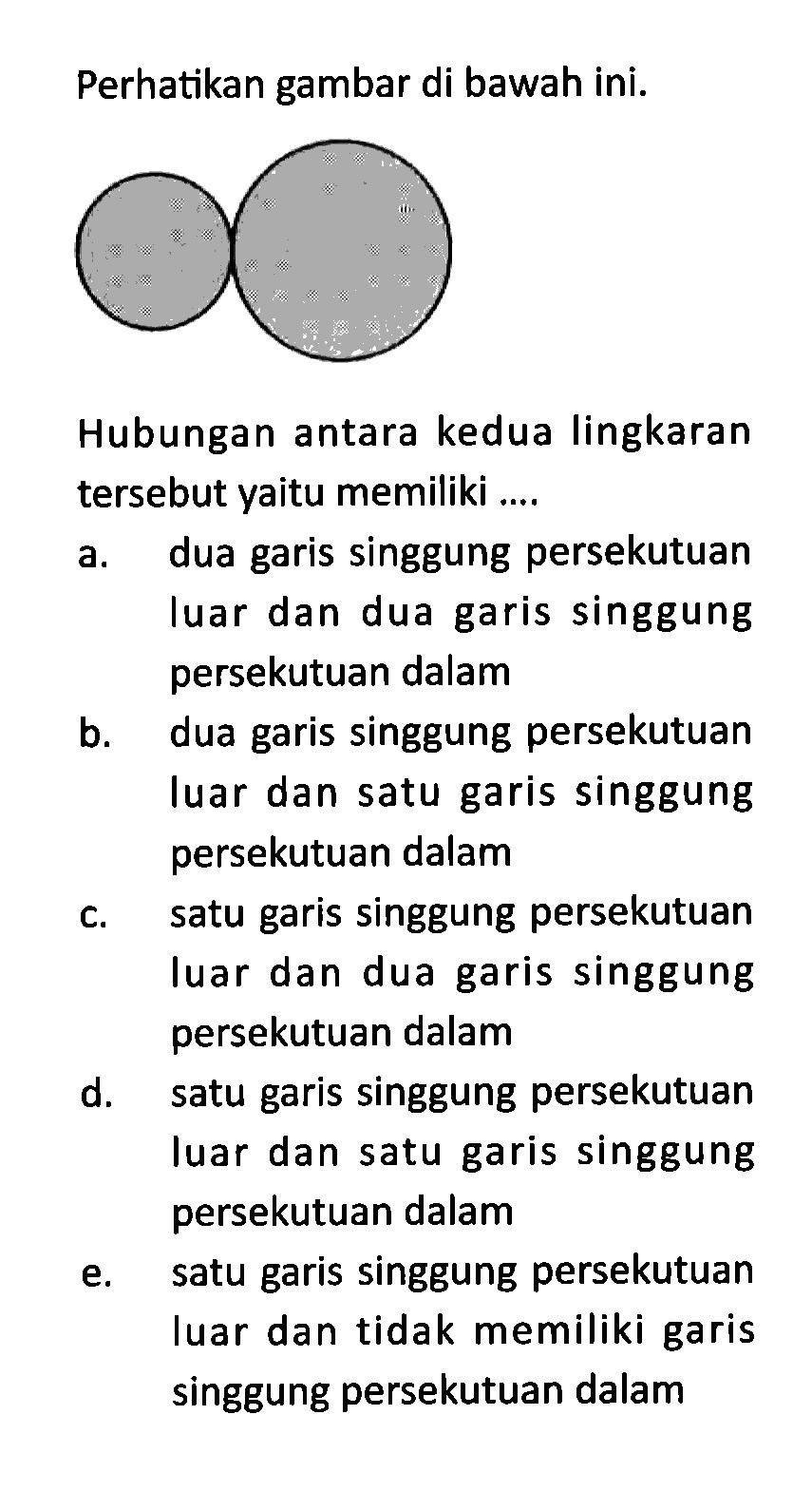 Perhatikan gambar di bawah ini. Hubungan antara kedua lingkaran tersebut yaitu memiliki .... 