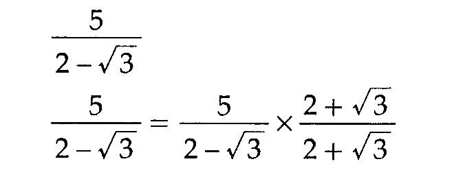 5 / (2 - akar(3)) 5 / (2 - akar(3)) = 5 / (2 - akar(3)) x (2 + akar(3))/ (2 + akar(3))