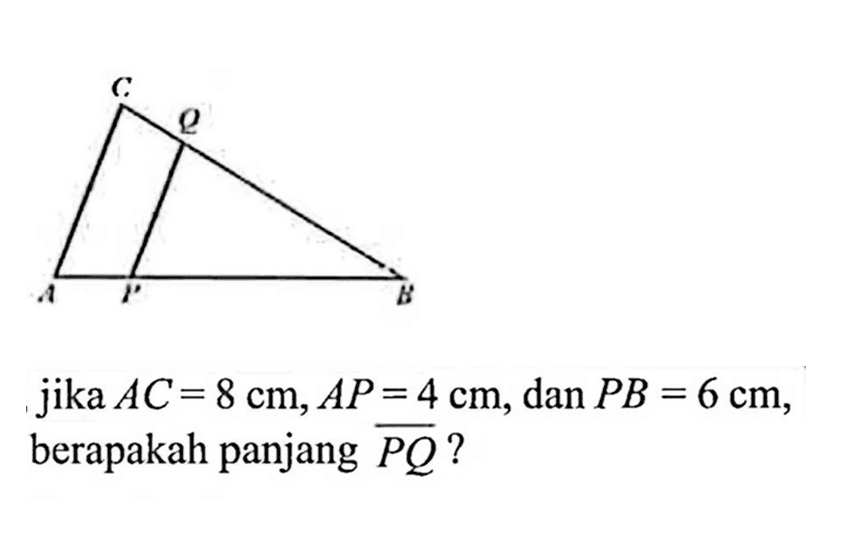 jika AC=8 cm, AP=4 cm, dan PB=6 cm, berapakah panjang PQ?