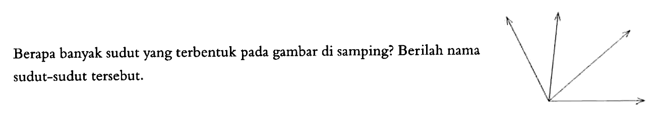 Berapa banyak sudut yang terbentuk pada gambar di samping? Berilah nama sudut-sudut tersebut.