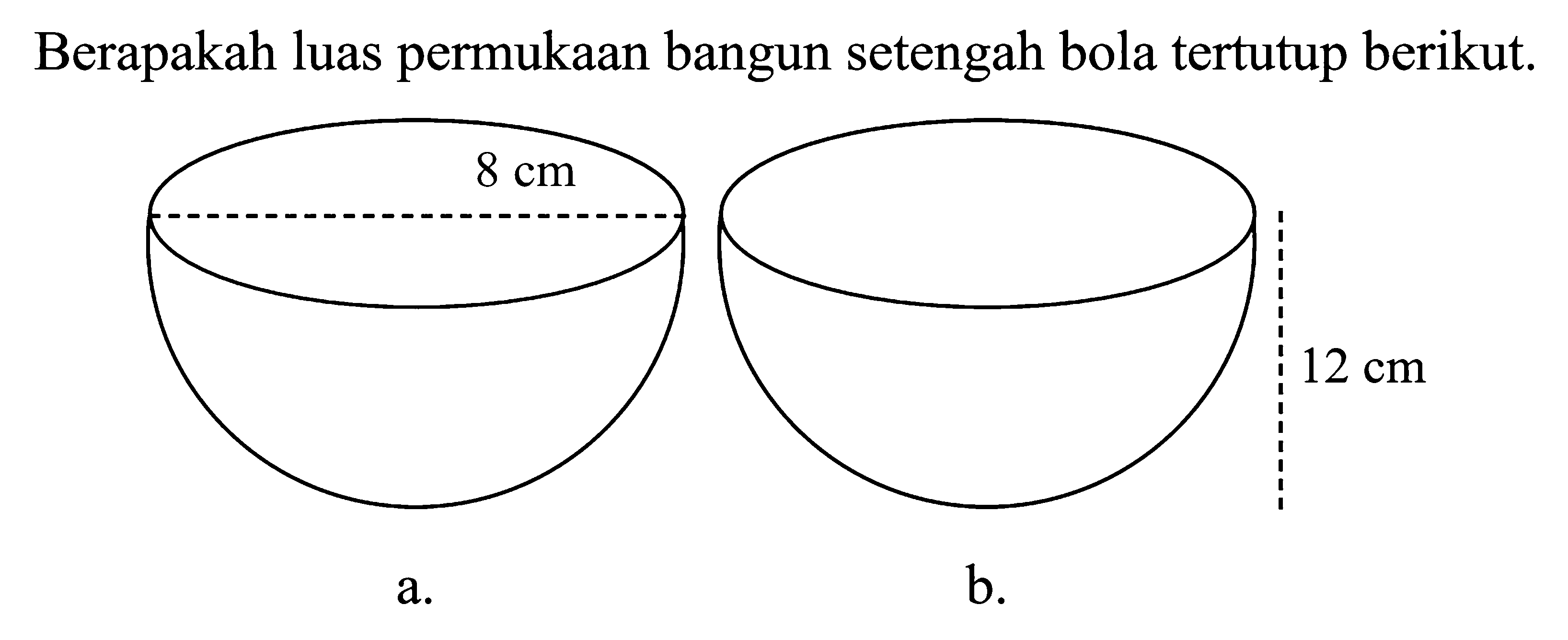 Berapakah luas permukaan bangun setengah bola tertutup berikut.a.b.