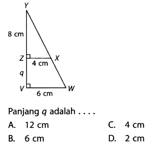 Panjang q adalah.... A. 12 cm C. 4 cm B. 6 cm D. 2 cm 