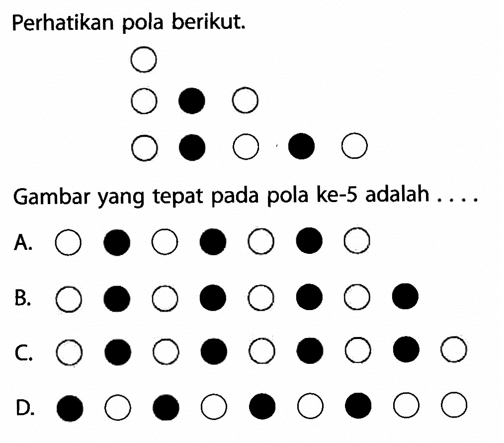 Perhatikan pola berikut. Gambar yang tepat pada pola ke-5 adalah ....