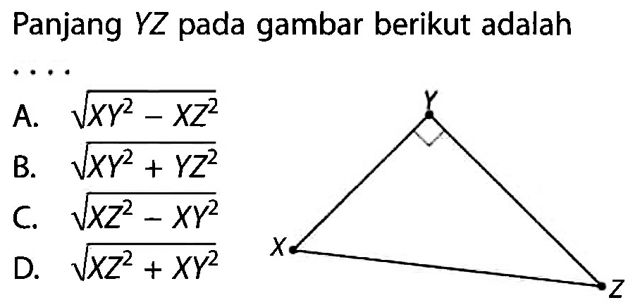 Panjang  YZ  pada gambar berikut adalah ...