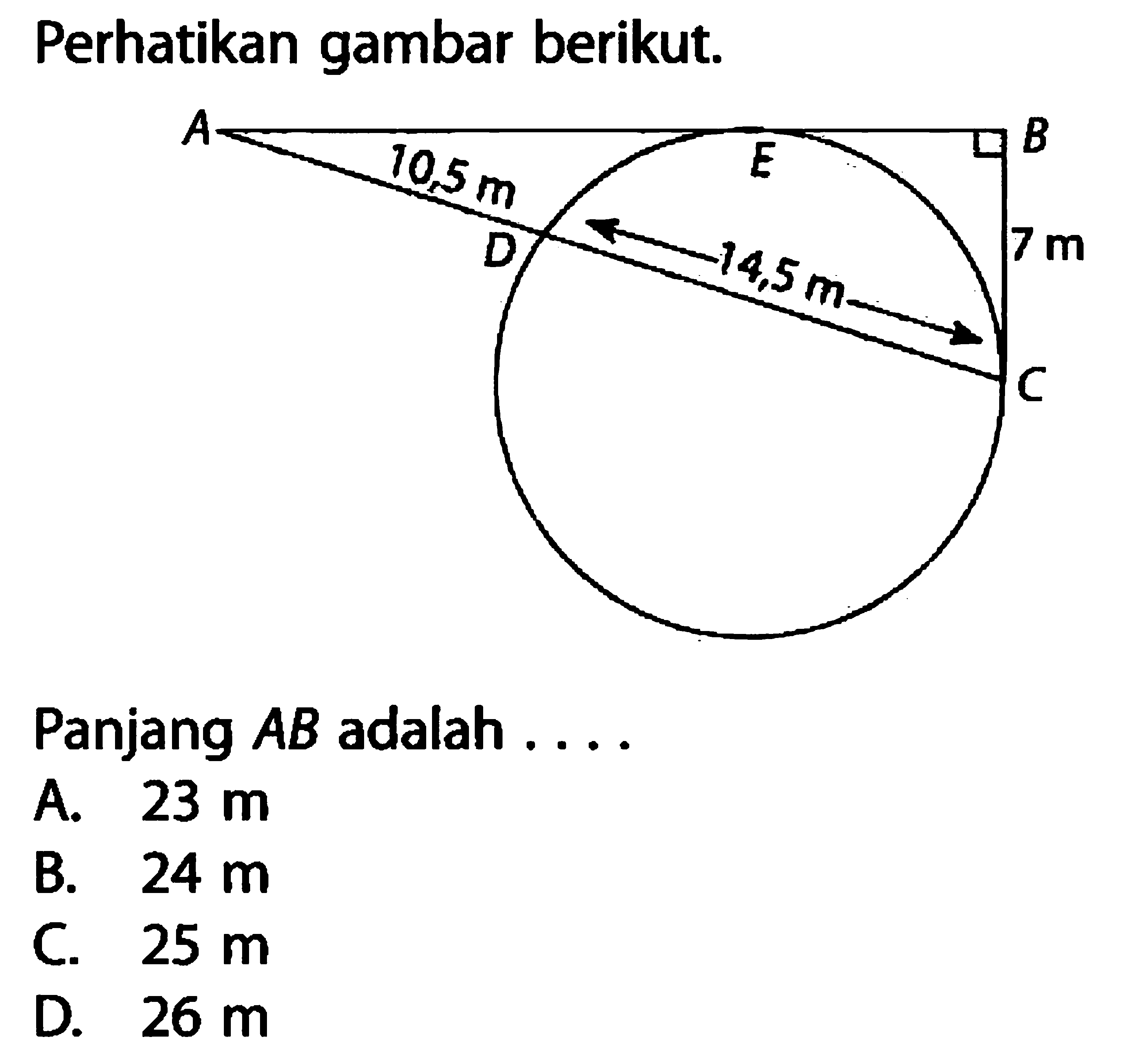 Perhatikan gambar berikut.Panjang AB adalah ....