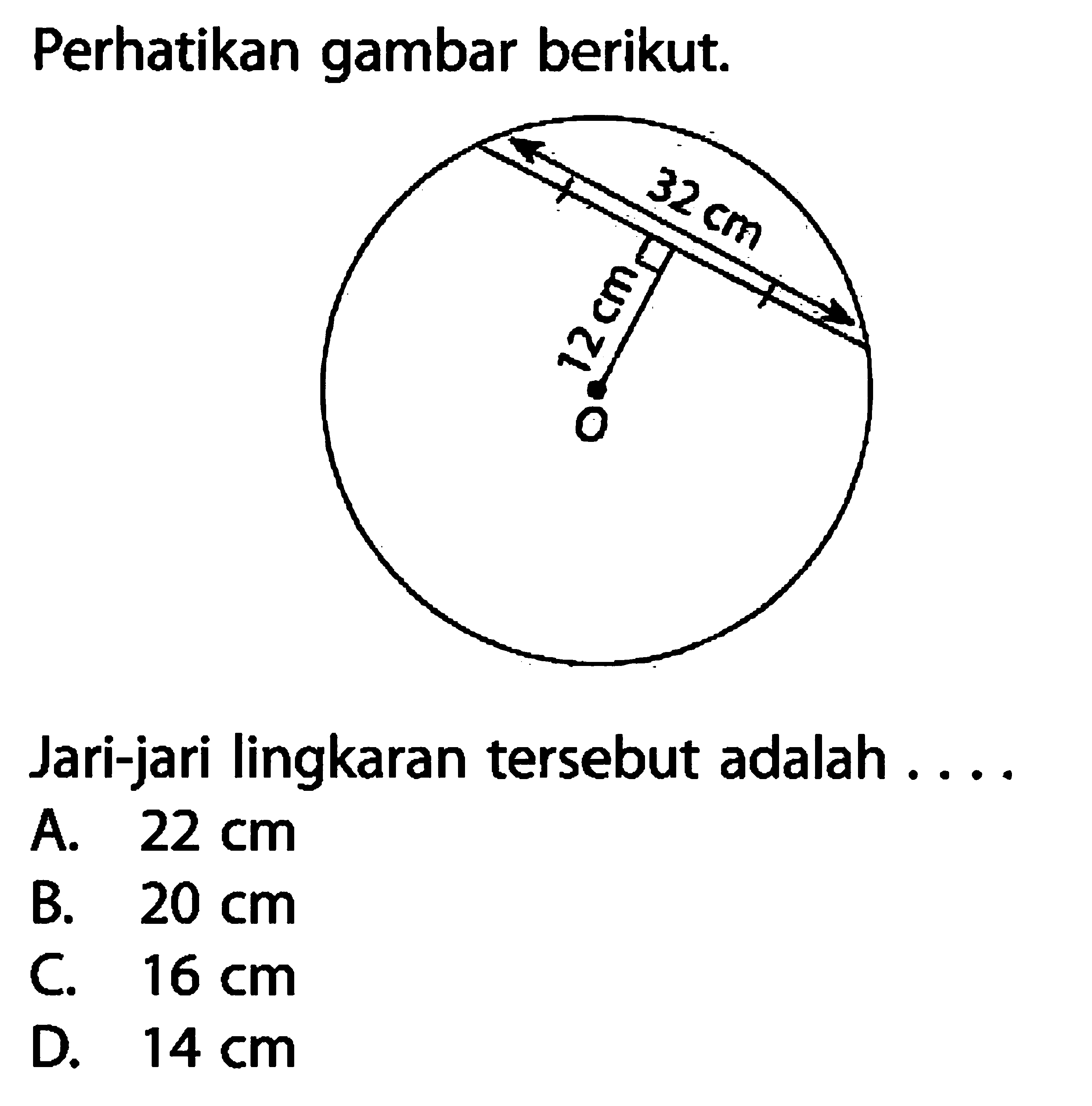 Perhatikan gambar berikut. Jari-jari lingkaran tersebut adalah ....