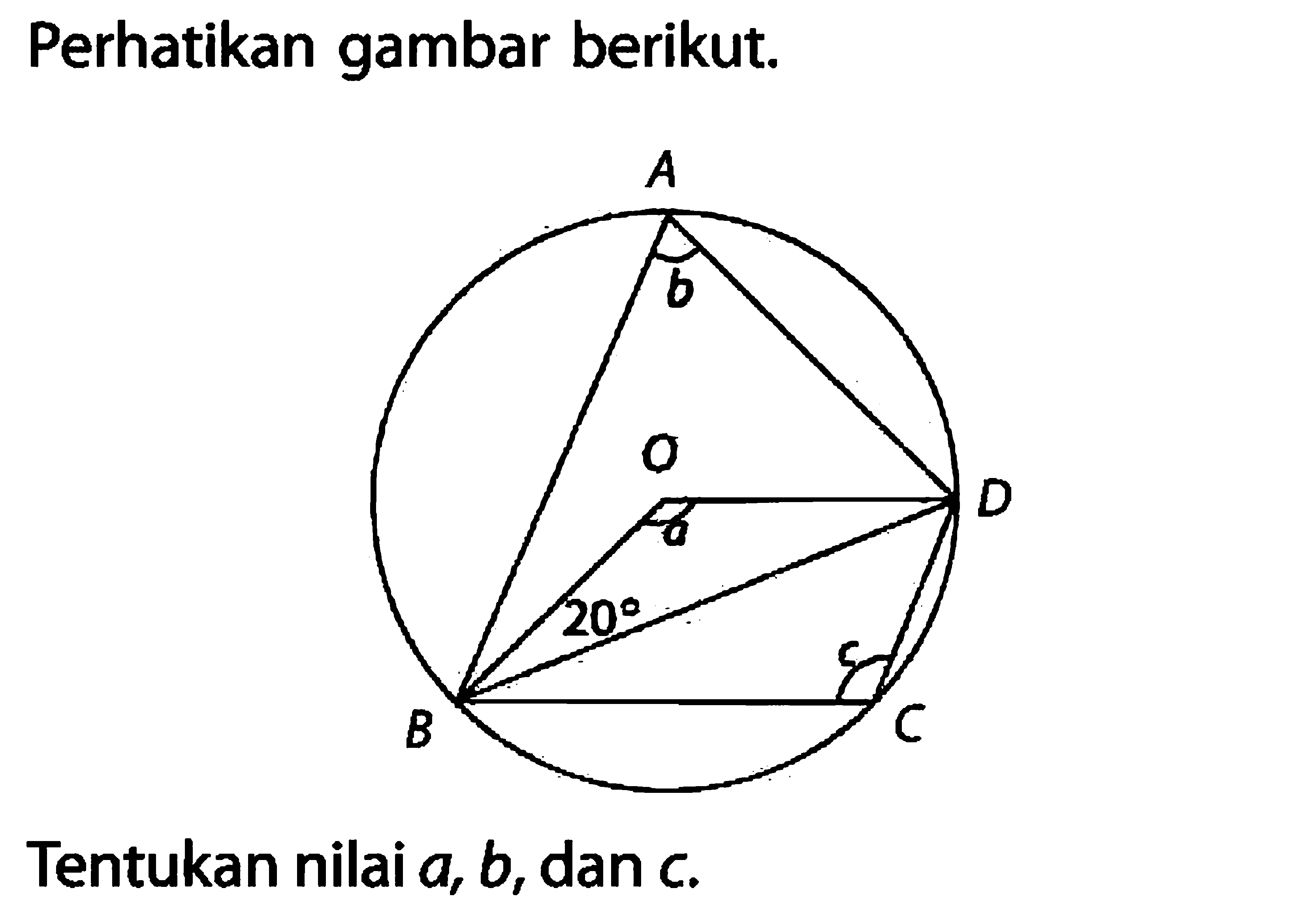 Perhatikan gambar berikut.Tentukan nilai  a, b, dan c.