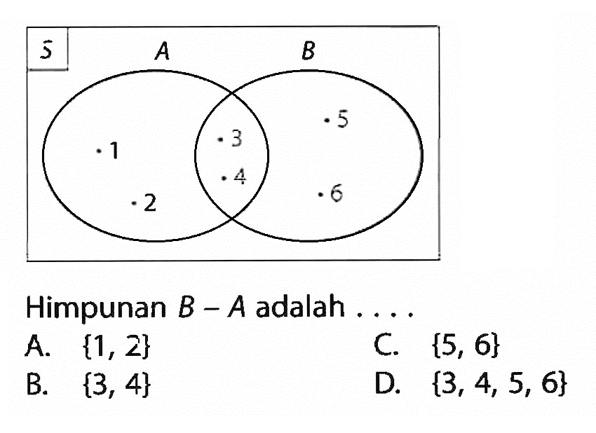 S A B 1 3 5 2 4 6 Himpunan B - A adalah ....